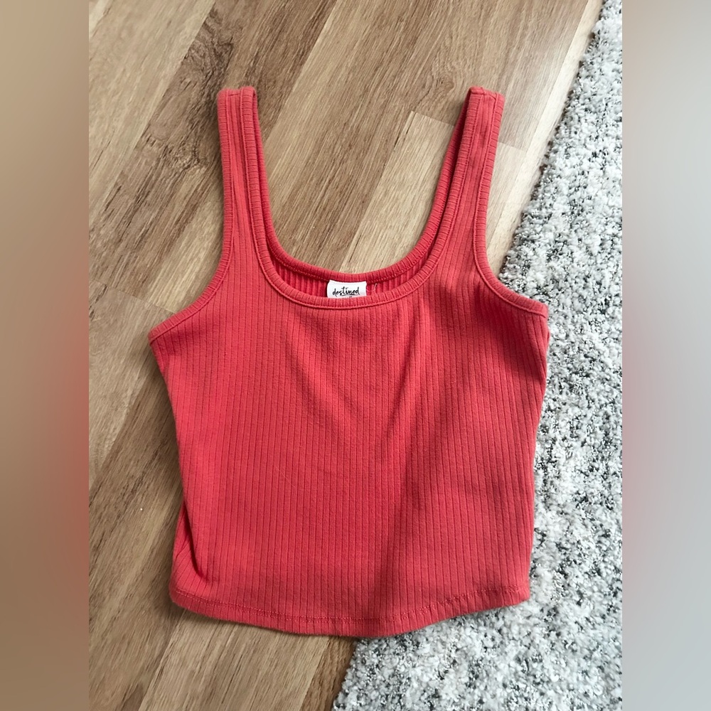 Tilly's Destined Orange/Red Ribbed Tank Top